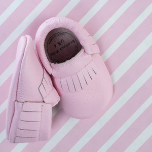 Baby Moccasins - Genuine Leather Baby Shoes (Light Pink)