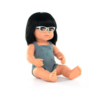 Asian Girl with Glasses 38 cm by Miniland (Colourful Edition)