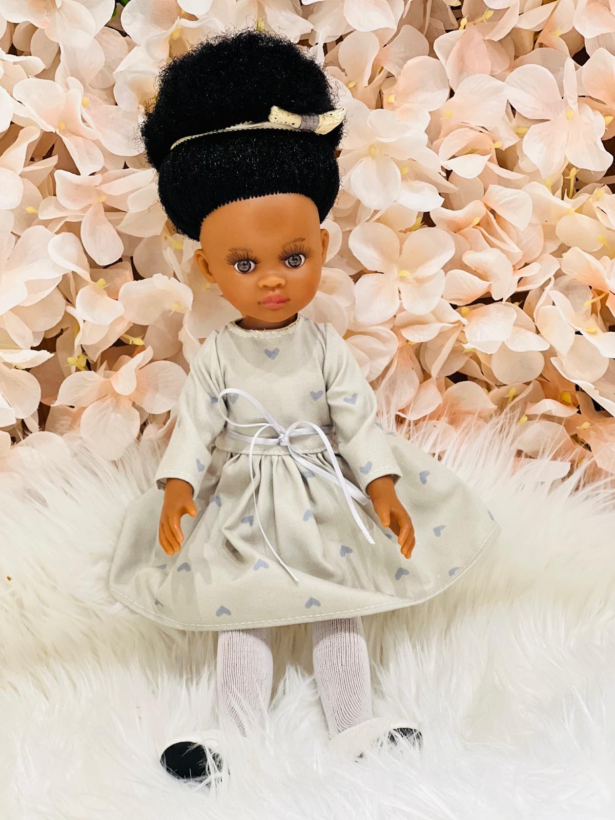 Bontle African Doll by Sibahle – Brown Skin Doll with Afro-Textured Hair in a Taupe Dress 🩶