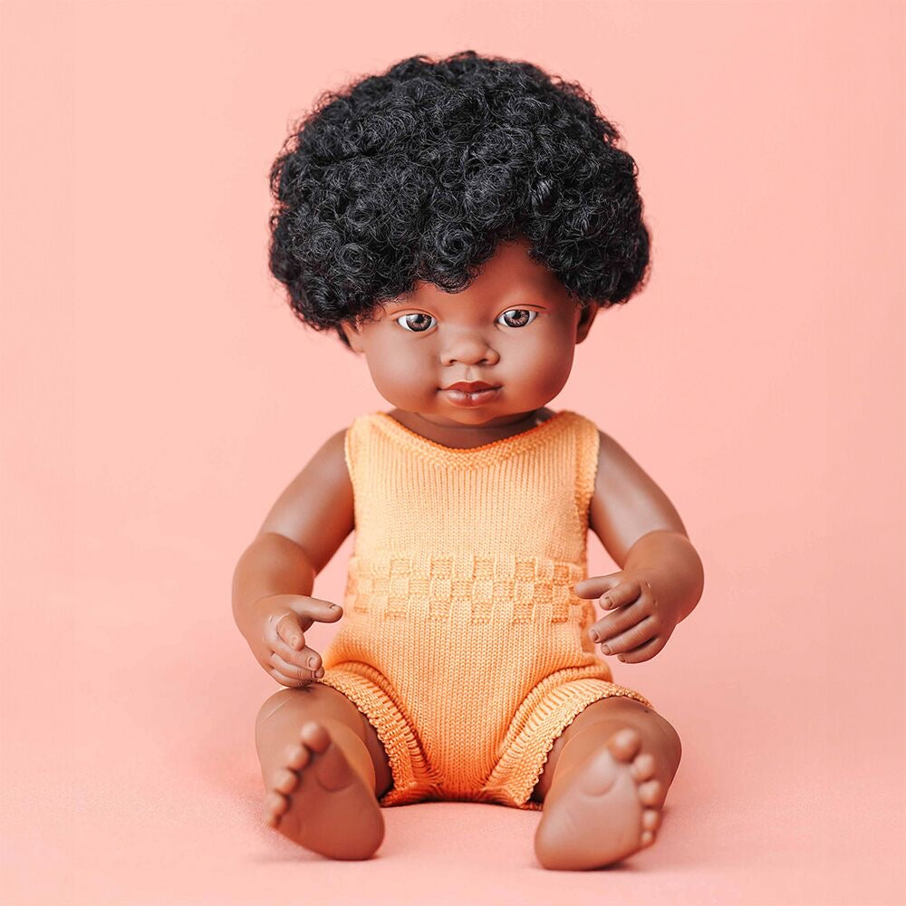 African Anatomically Correct Baby Girl Doll Colorful Collection - Miniland
