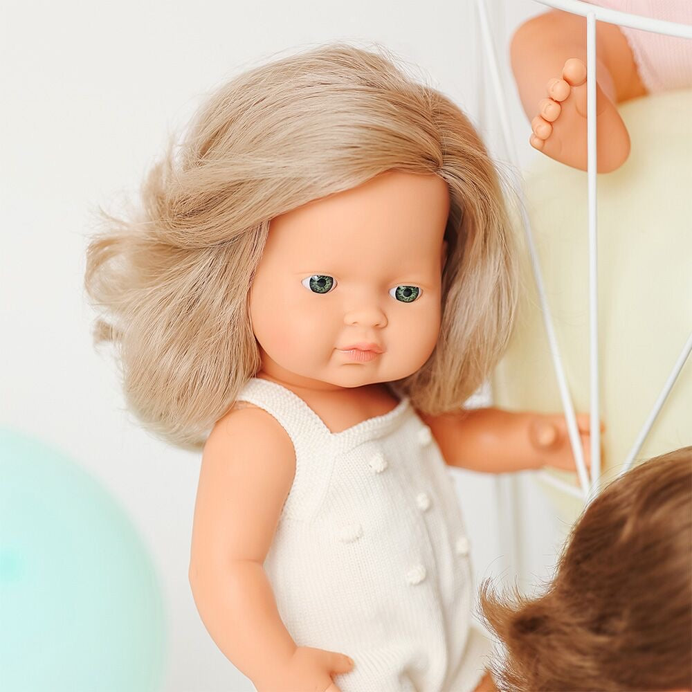 Caucasian Anatomically Correct Dark Blonde Baby Girl 38 cm by Miniland (Colourful Edition)