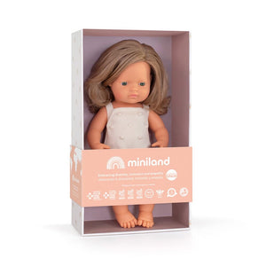 Caucasian Dark Blonde Baby Girl 38 cm by Miniland (Colourful Edition)