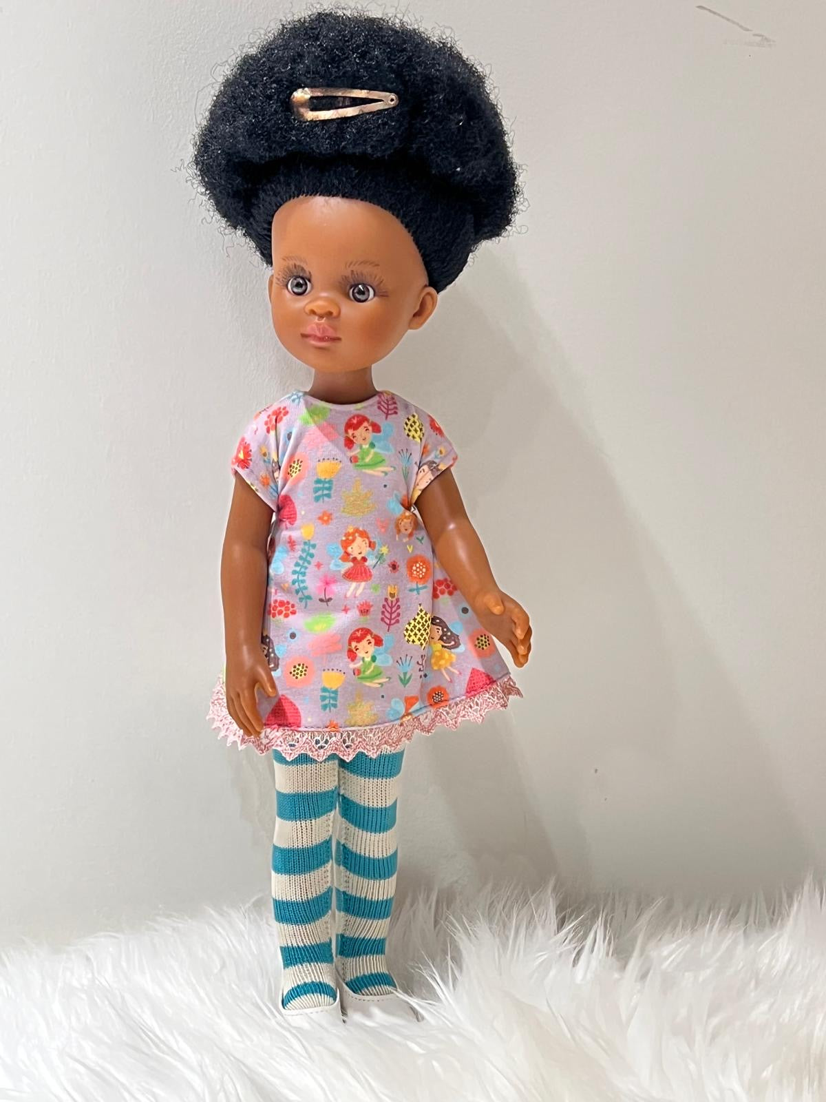 Bontle African Doll by Sibahle – Brown Skin Doll with Afro-Textured Hair in a Fairy Dress with Stripped Tights 🧚🏾‍♀️