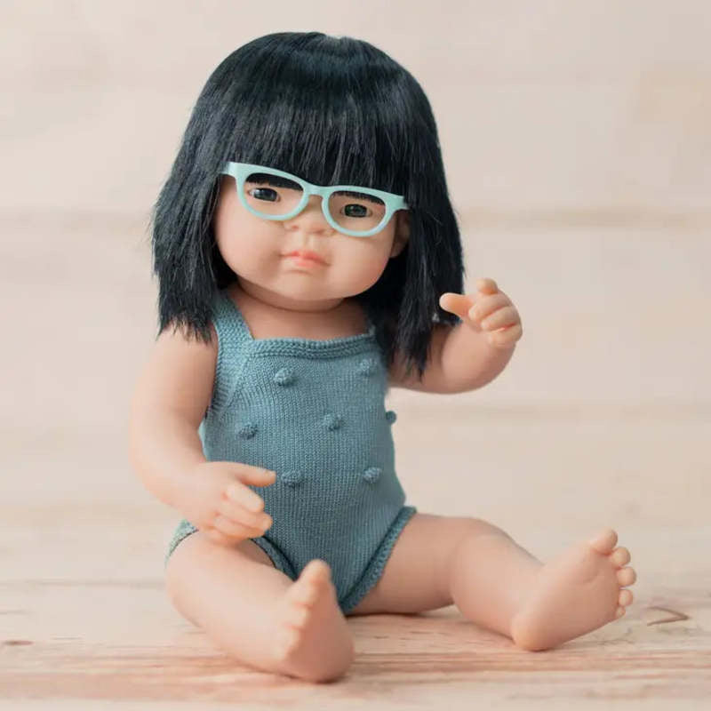 Asian Girl with Glasses 38 cm by Miniland (Colourful Edition)