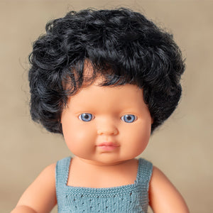 Caucasian Curly Black Hair Baby Boy Doll 38cm by Miniland (Colourful Edition)