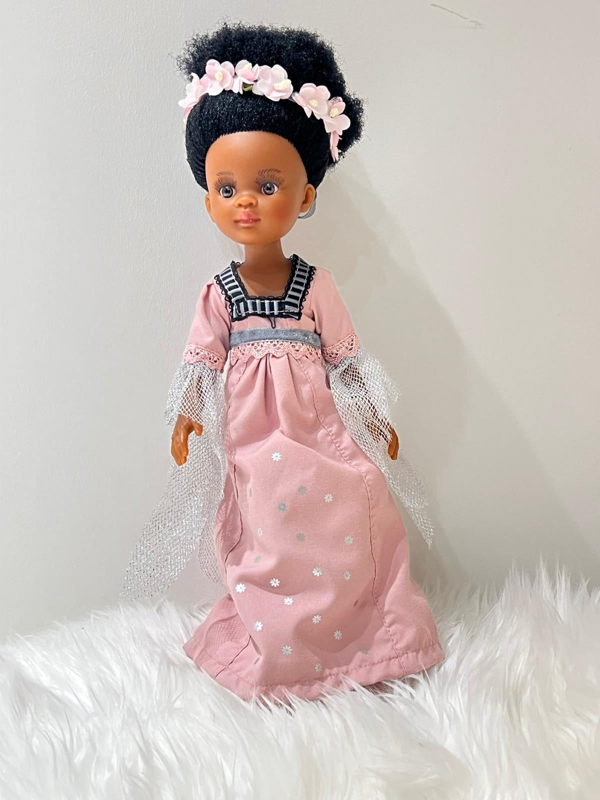 Bontle African Doll by Sibahle – Brown Skin Doll with Afro-Textured Hair in a Pink Satin Vintage Dress