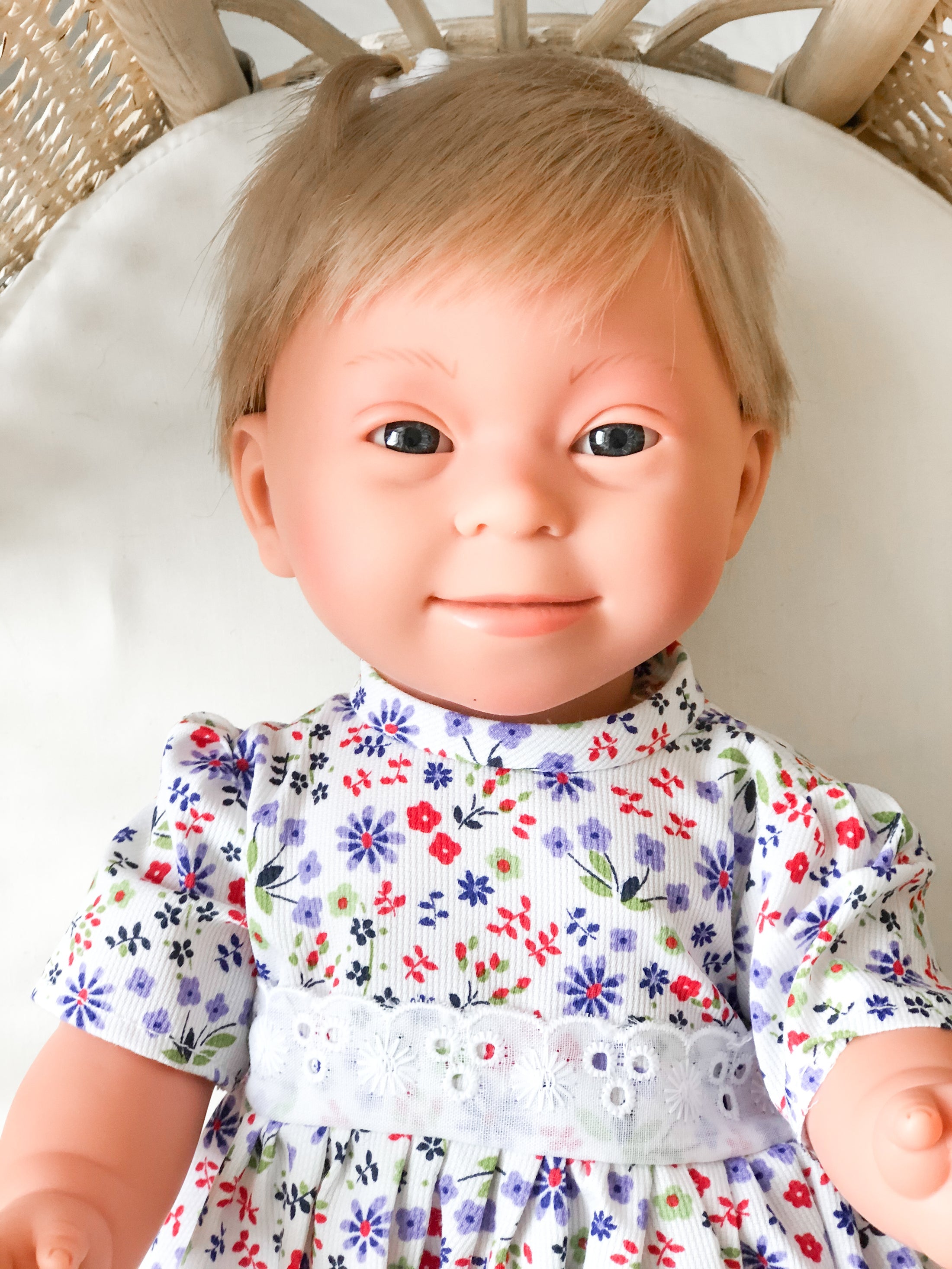 Short Blonde Hair Anatomically Correct Baby Doll Girl With Down Syndrome Features - Tyber