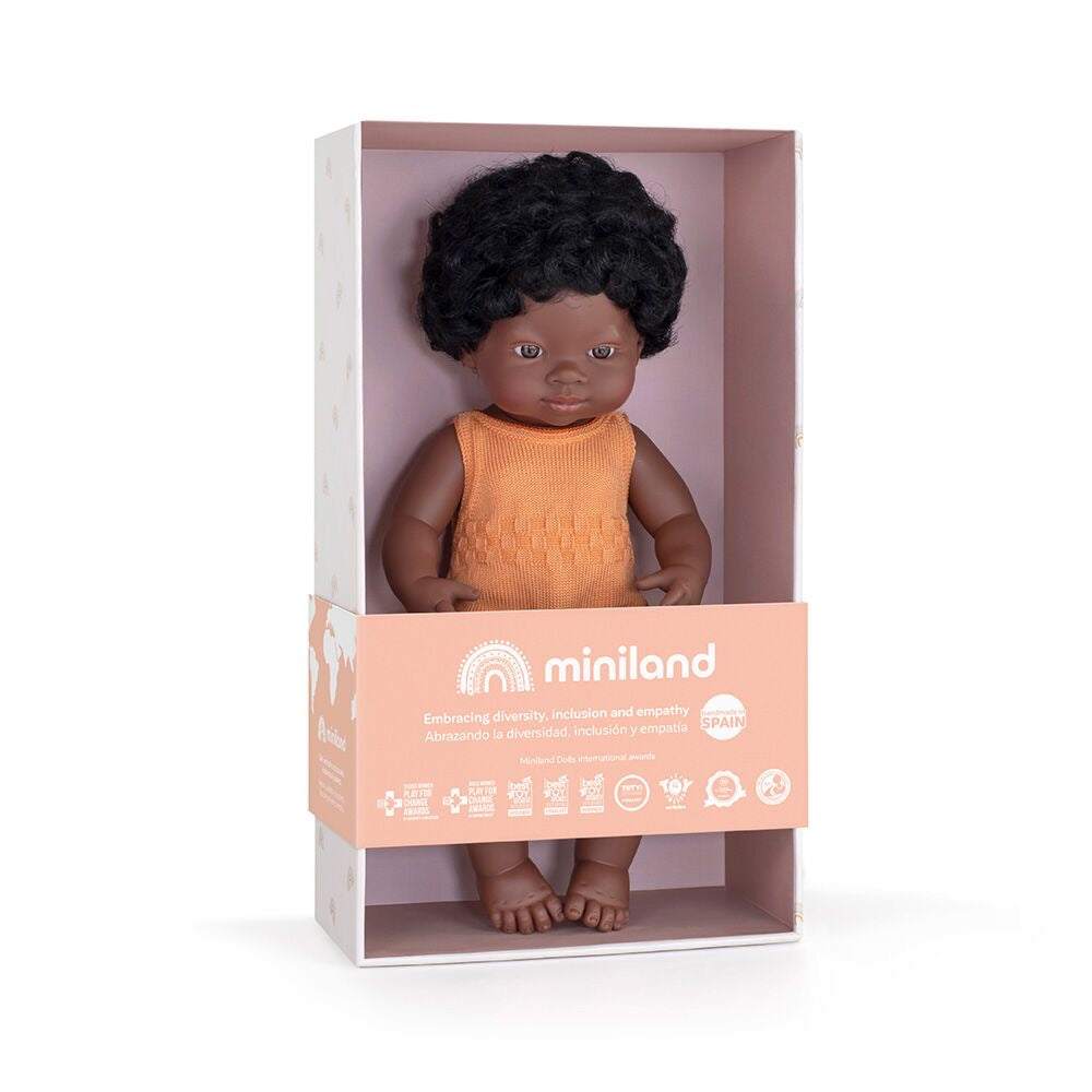 African Anatomically Correct Baby Girl Doll Colorful Collection - Miniland