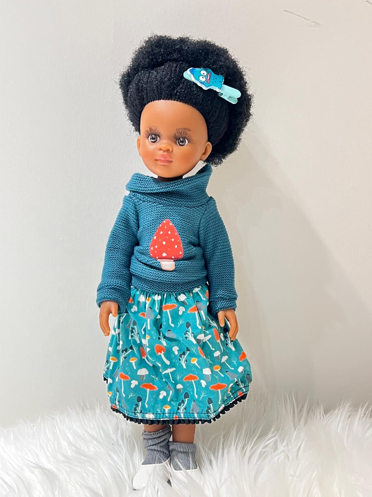 Bontle African Doll by Sibahle – Brown Skin Doll with Afro-Textured Hair in a Mushroom Skirt & Sweater 🍄