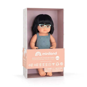 Asian Girl with Glasses 38 cm by Miniland (Colourful Edition)