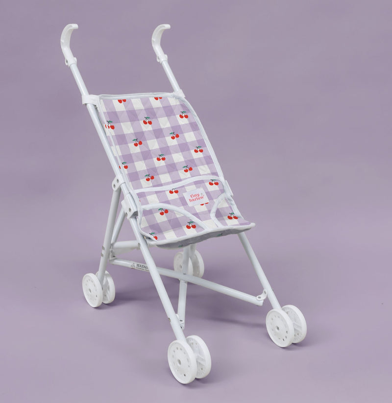 Folding Doll’s Stroller - Lilac Gingham Cherry by Tiny Harlow