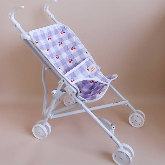 Folding Doll’s Stroller - Lilac Gingham Cherry by Tiny Harlow