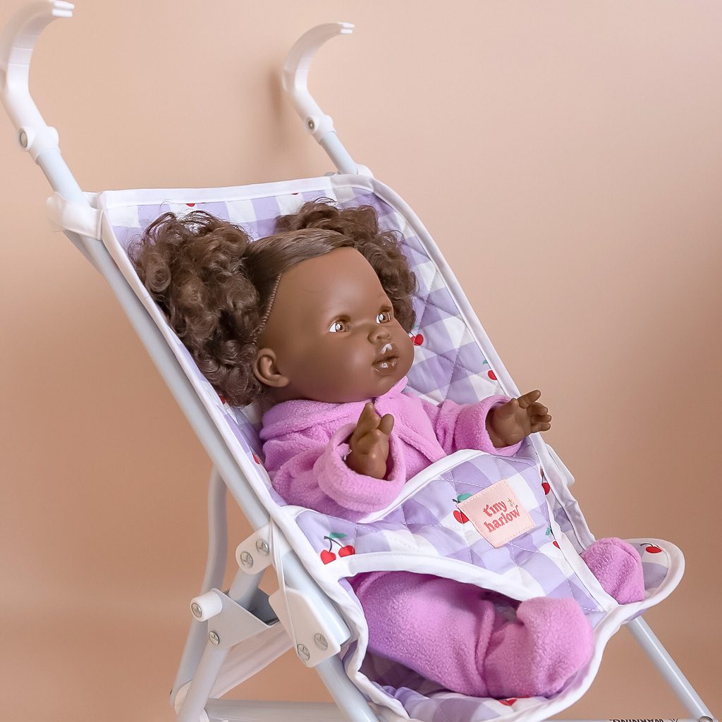 Folding Doll’s Stroller - Lilac Gingham Cherry by Tiny Harlow