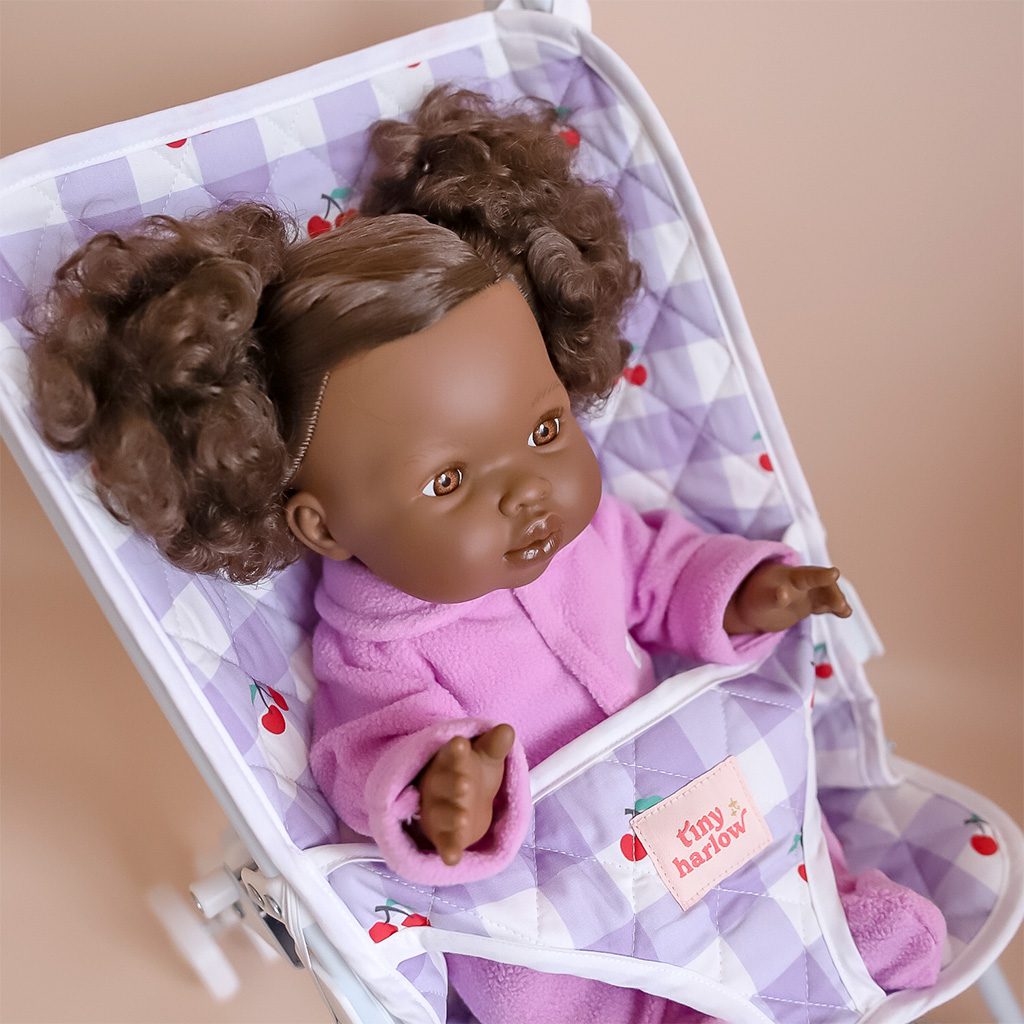 Folding Doll’s Stroller - Lilac Gingham Cherry by Tiny Harlow