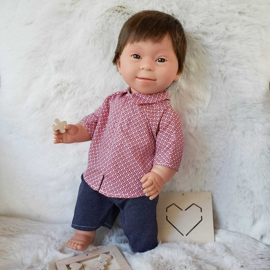 Brunette Anatomically Correct Baby Boy Doll with Down Syndrome Features - Tyber