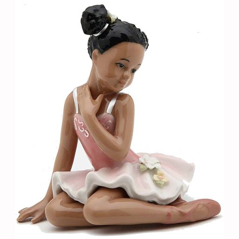 Porcelain African American Ballerina Figurine Pink Dress