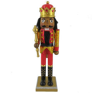 African American King Nutcracker in Red Gold Hologram