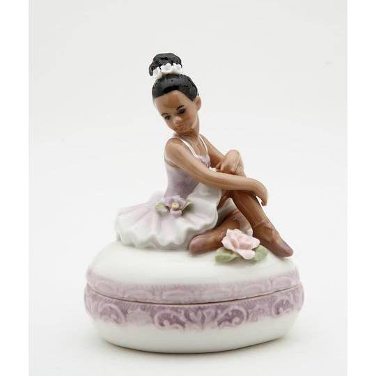 Porcelain Trinket Box African American Ballerina Purple